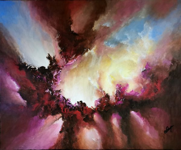 Tableau d'art abstrait acrylique 46x38cm Sem16.2024