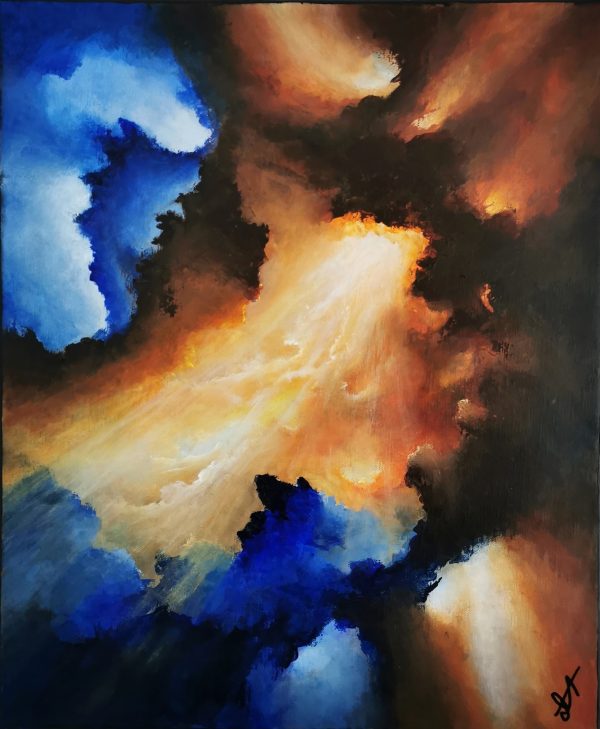 Tableau d'art abstrait acrylique 46x38cm Sem18.2024